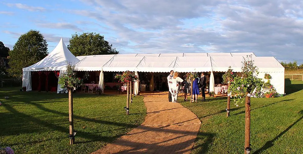 A Chinese hat pagoda marquee with its distinctive peaked roof