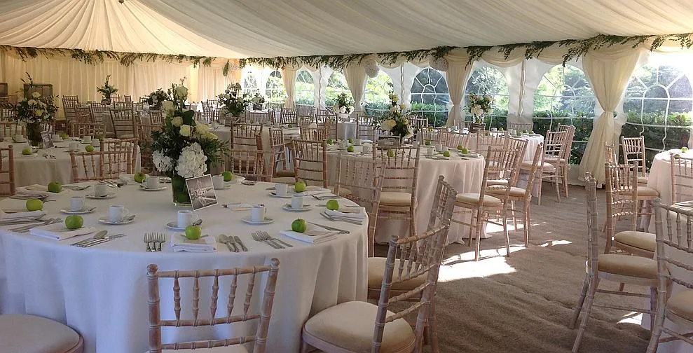 A marquee at Trafalgar Park seen from the parkland